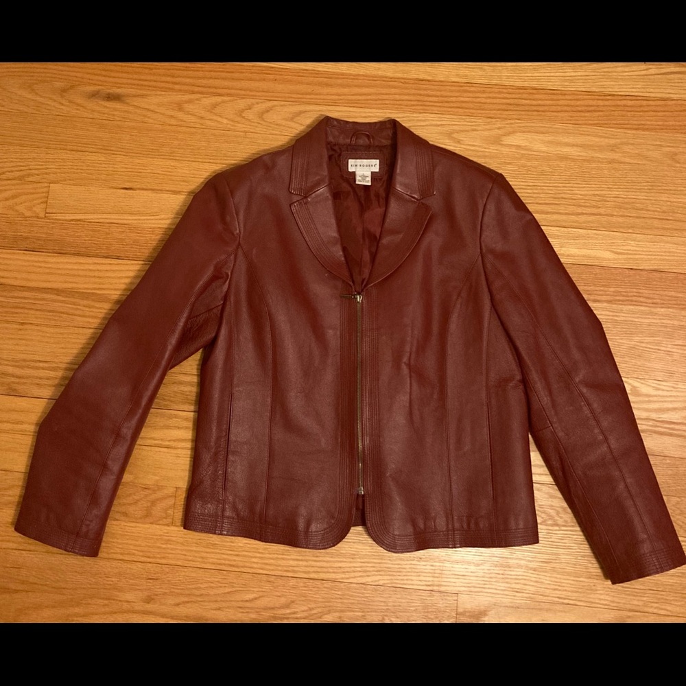 Red leather jacket with zipper